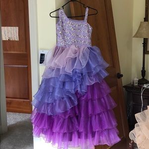 Purple Ombré One Shoulder Girls Pageant Dress